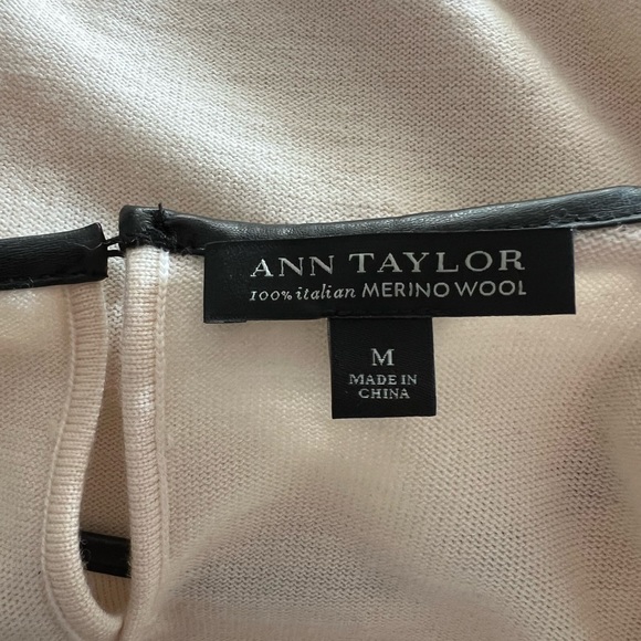 Ann Taylor Merino Wool Long Sleeve Sweater Faux Black Leather Trim Womens M 6 8 - Picture 7 of 10